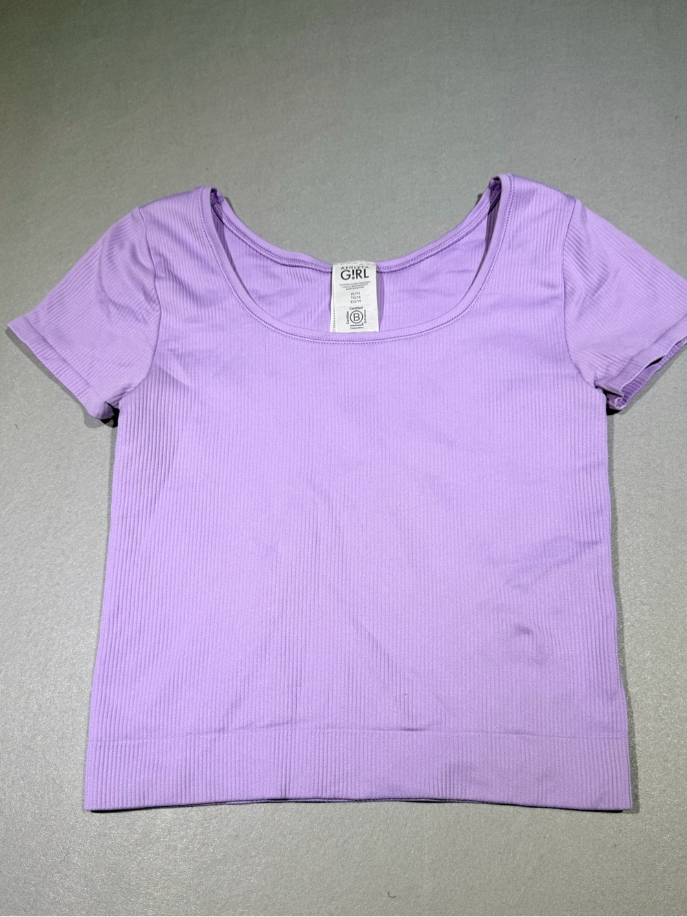 Athleta Girl Rise Above Rib Scoop Tee XL 14 Lilac Purple